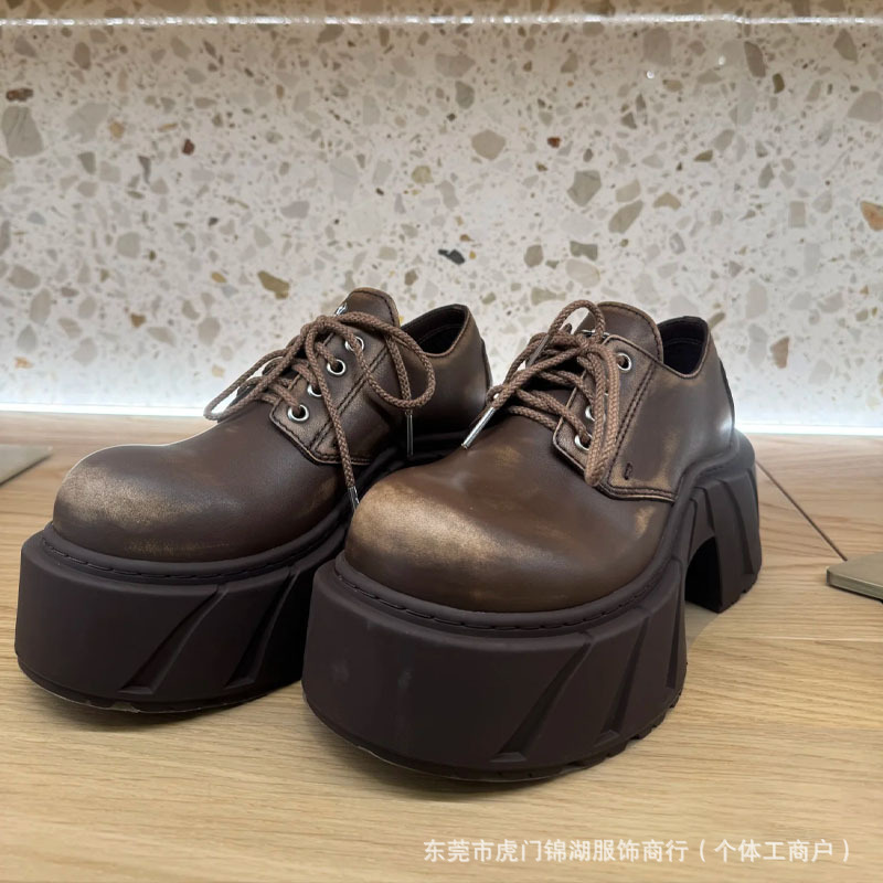 SMFK ファントム手磨きレザーハイヒールダービーシューズレトロ高めプラットフォームシューズロートップ多用途カジュアルレディースシューズ|undefined