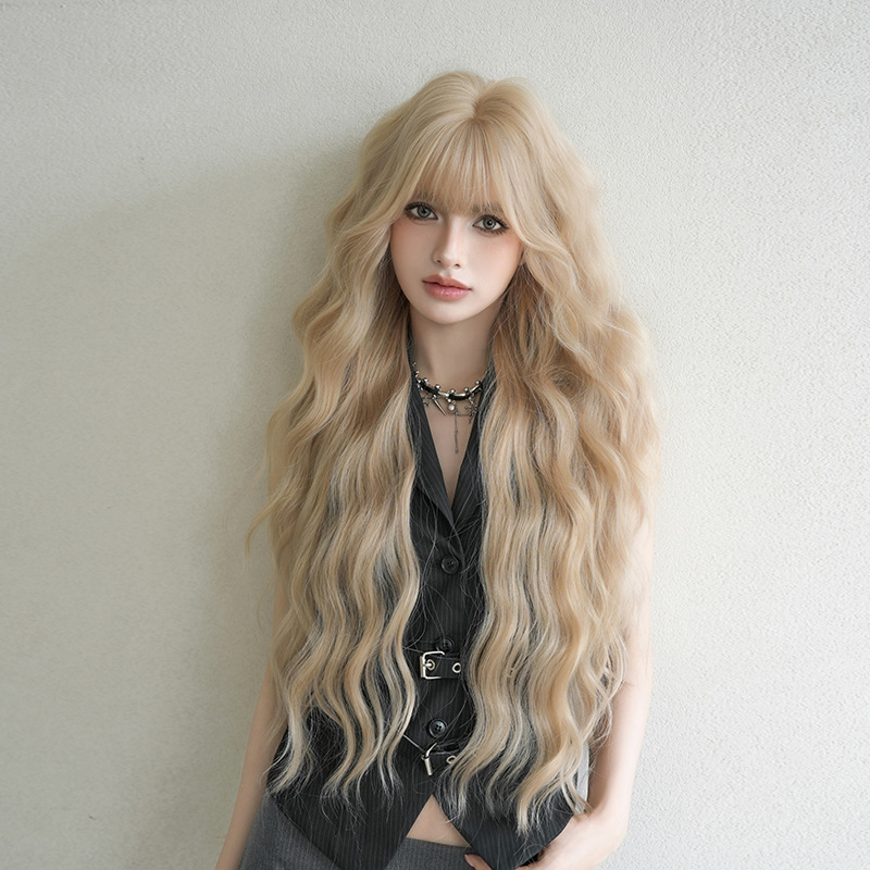 Cross-border European and American new style women's long curly hair wigs, synthetic fiber realistic full head wigs with anime look, wholesale Cross-border European and American new style women's long curly hair wigs, synthetic fiber realistic full head wigs with anime look, wholesale