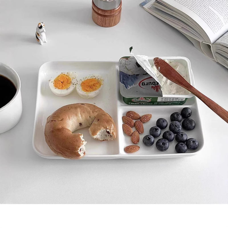 One-person Pure White Ceramic Dinner Plate Breakfast Plate Split Plate Fat-reducing Dinner Plate Instagram Style Japanese-style muji Same Style