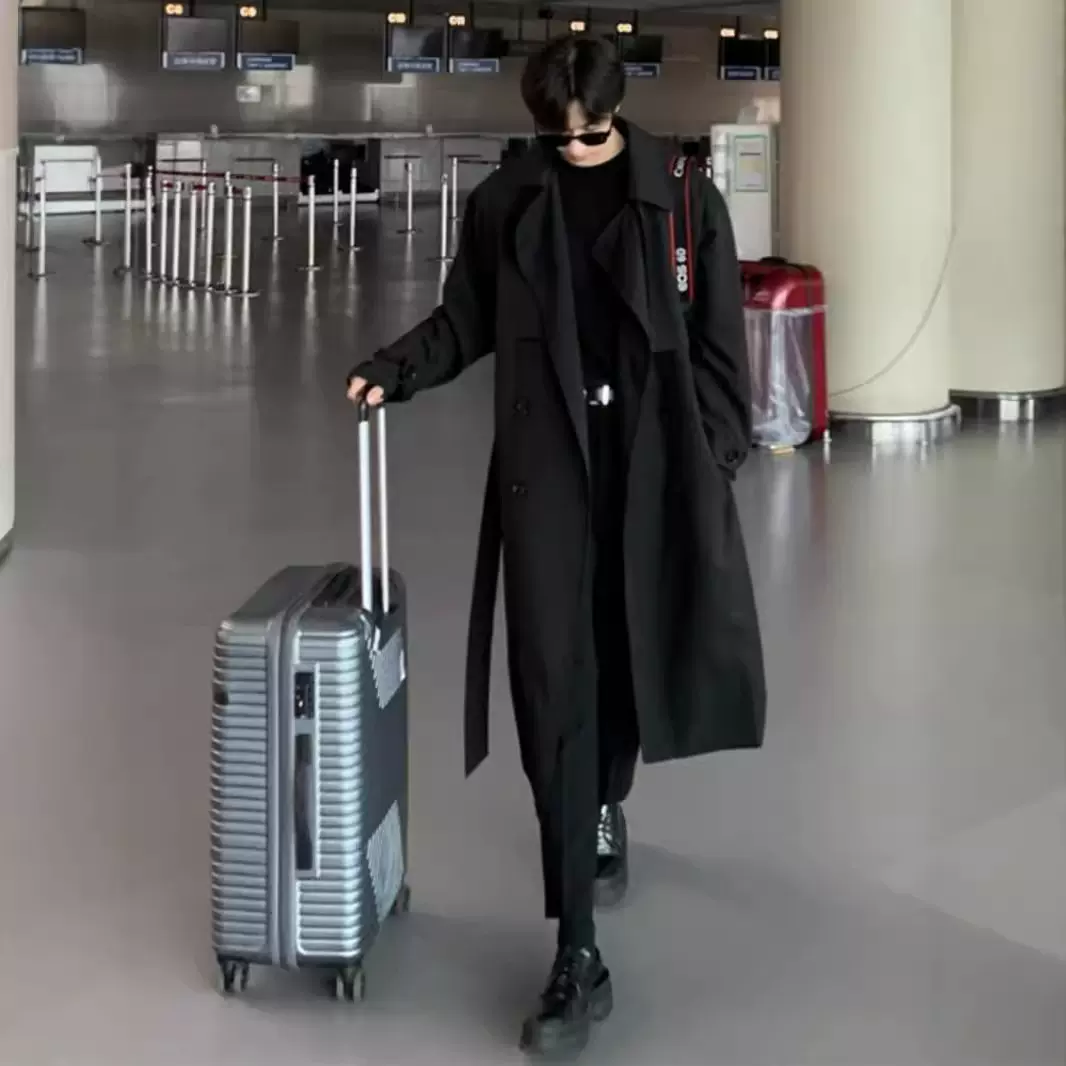 新款男士风衣加长款宽松帅气过膝潮流休闲外套2024春秋季港风大衣