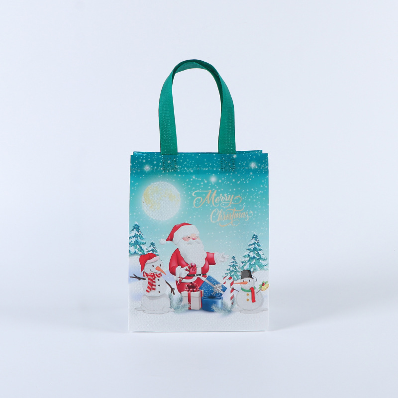 Bolso de Navidad de punto transfronterizo, bolsa de embalaje de regalo, bolsa no tejida laminada en caliente plegable portátil personalizada