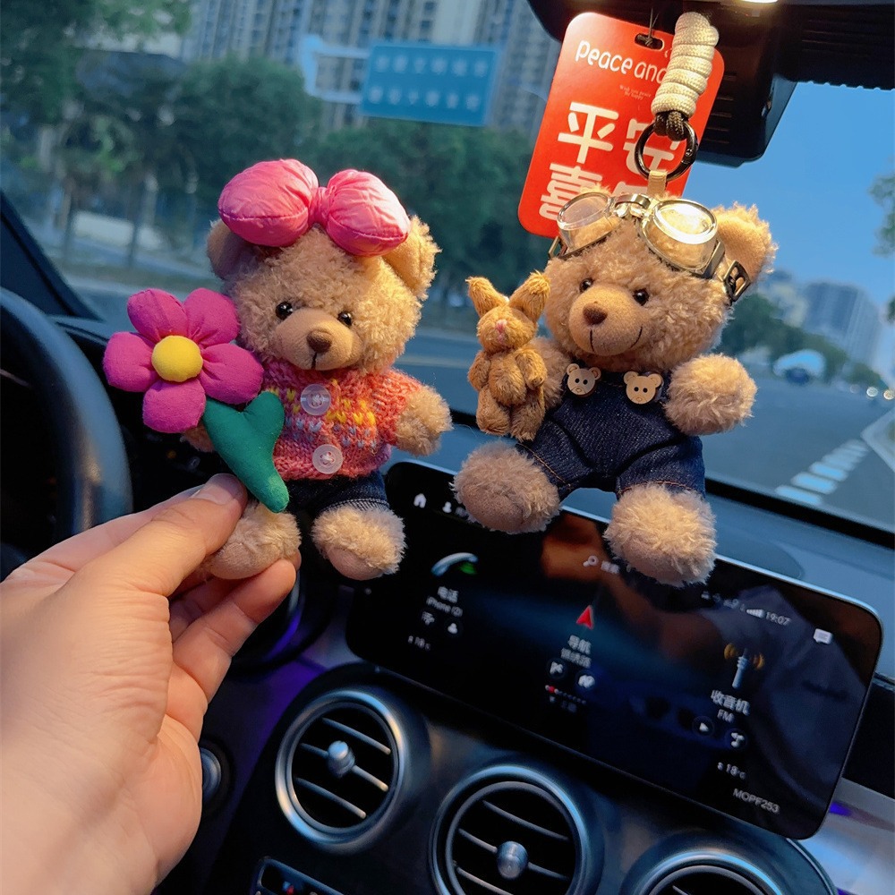 Colgante de coche, oso de peluche creativo, espejo retrovisor de lujo lindo, colgante de coche, colgante de cadena, diosa del interior del coche