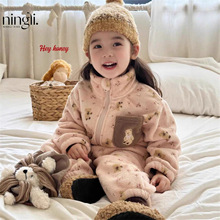 【柠里】韩版儿童雪尼绒睡衣2025秋冬款加厚珊瑚绒家居服套装跨境