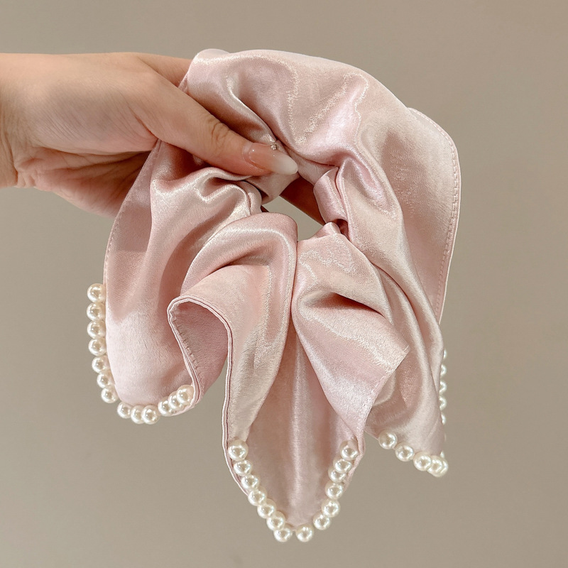 Toalla cuadrada blanca de satén retro francés, lazo para el cabello de intestino grueso, accesorios para el cabello de alta calidad para mujer, cuerda para la cabeza grande cuadrada 2025 nuevo