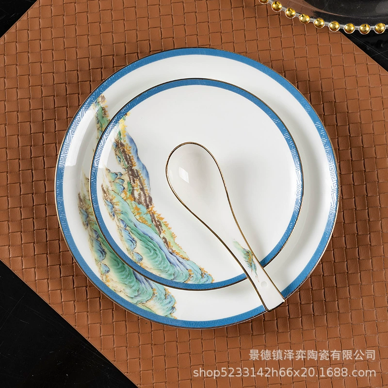 2024 набор посуды из bone china Jingdezhen, чаши и тарелки, новый китайский стиль, керамические чаши и тарелки, полный подарок, оптом