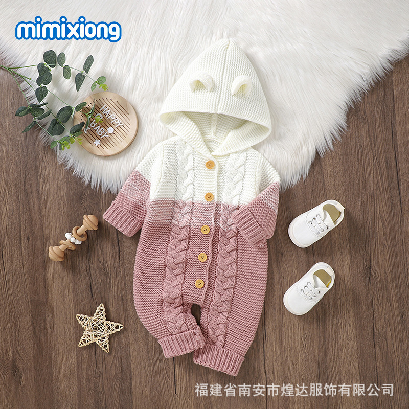 ins热卖婴幼儿秋冬款针织粗麻花男女宝宝毛线连体爬爬服哈衣|undefined