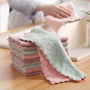 Kitchen cleaning double-sided strong absorbent coral fleece cloth lint-free oil-free dishwashing towel wet and dry dual-purpose scouring pad