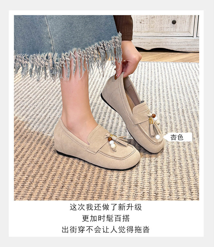 Giày boken nữ đế mềm tăng chiều cao trong, mũi tròn có khóa tua rua, form rộng size lớn — Khaki (toàn dải), Màu mơ (toàn dải), nâu sẫm chi tiết 9
