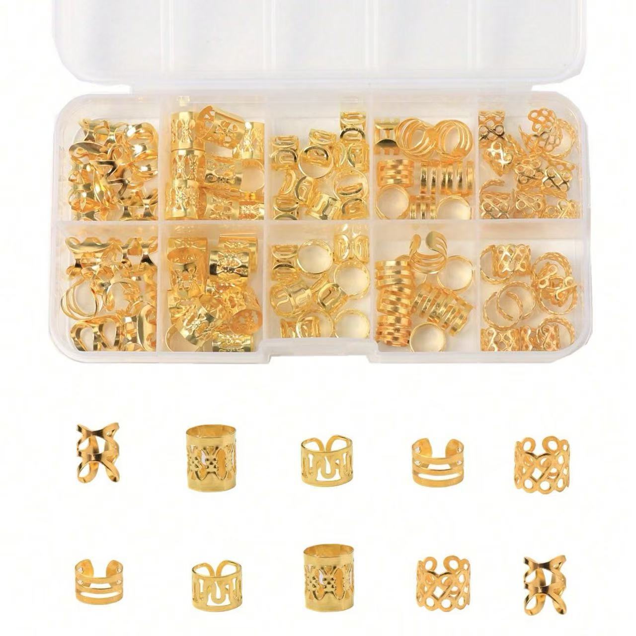 50pcs joyería de peluca trenzada sucia anillo de extensión de cabello trenzada hueca de hierro anillo de decoración hebilla de accesorios para el cabello de bricolaje material