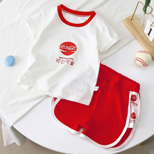 Children's short-sleeved suit pure cotton summer new baby clothes Korean style boys' clothing girls' shorts children's clothing summer clothes