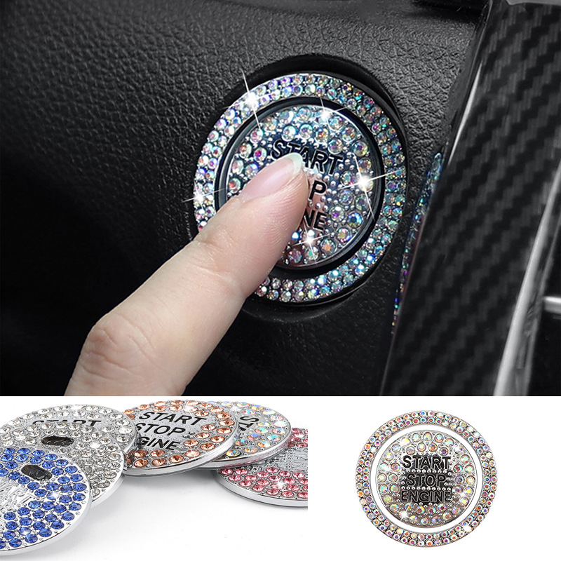 跨境汽车一键启动装饰圈点火开关按钮保护贴满钻镶嵌通用一键启动