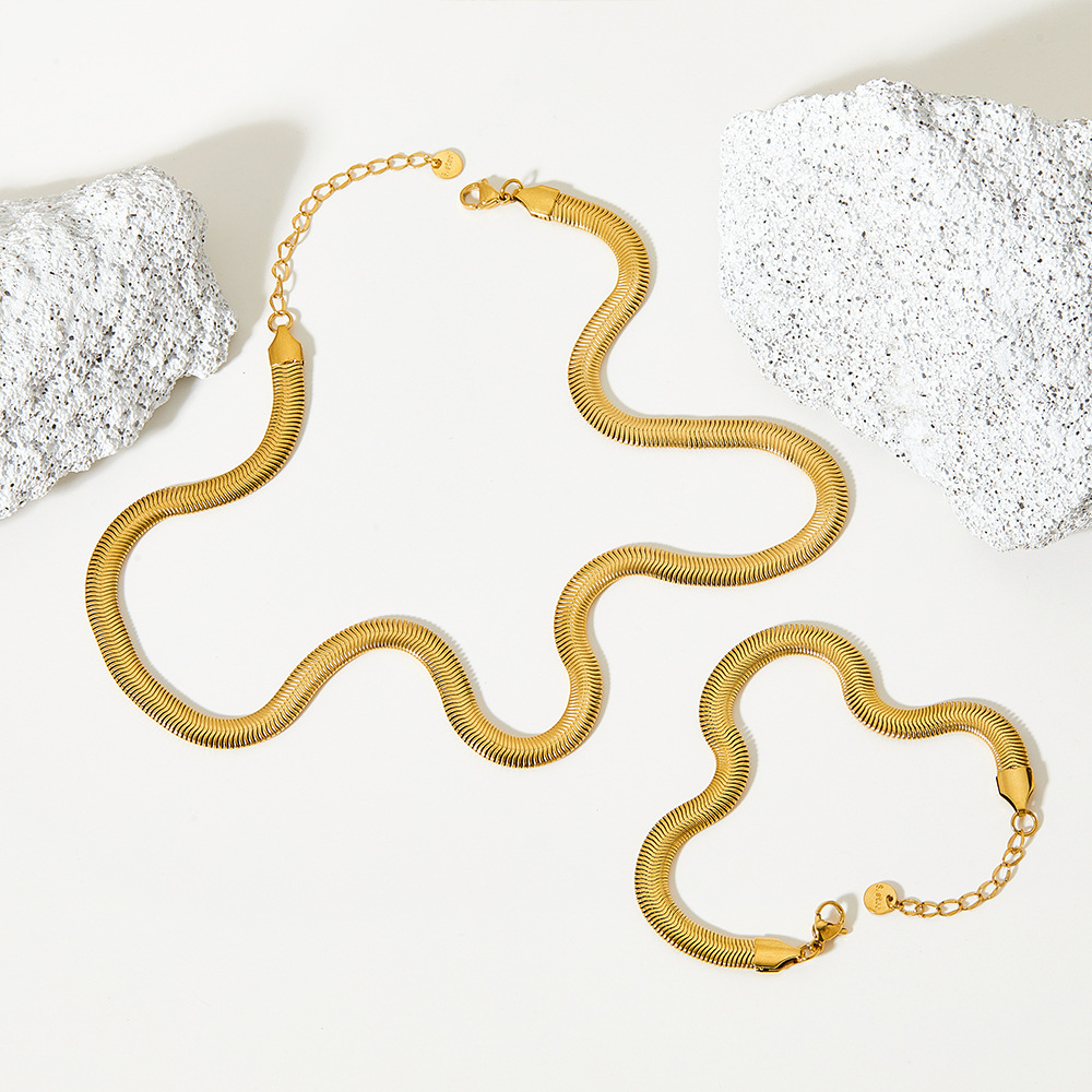 16K Gold Plated, White Gold Plated, Gold Plated Plating Material Bracelets, Necklace Classification Wholesale Jewelry Retro Solid Color 304 Stainless Steel 16K Gold Plated White Gold Plated Gold Plated Plating Stainless Steel Jewelry Sets