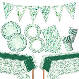 尤加利叶鼠尾草主题婴儿沐浴洗礼派对装饰餐具纸盘纸杯纸巾桌布