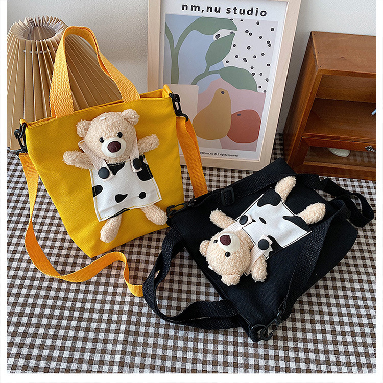Japanese-style InS-style cute cartoon bear doll, girl student canvas crossbody bag, funny and unique single-shoulder bag undefined