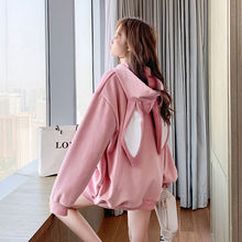 兔耳朵卫衣女装秋冬季加绒加厚连帽洋气ins跨境外贸连帽卫衣批发