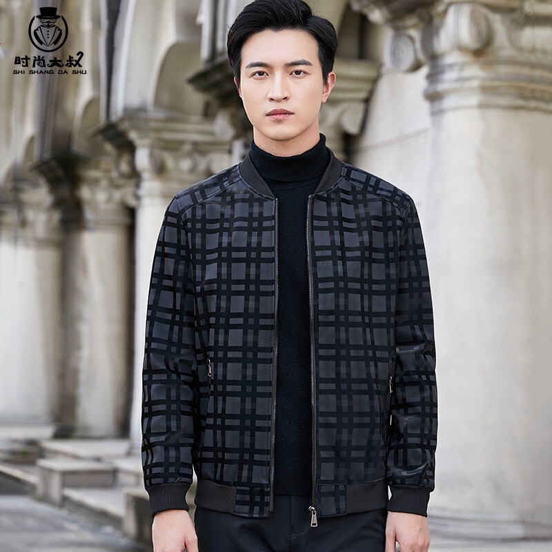 2024 Korean Style Plaid Leather Jacket Middle-Aged and Elderly High-End Dad Wear Autum New Jacket Men's Jacket Foreign Trade 2024 Korean Style Plaid Leather Jacket Middle-Aged and Elderly High-End Dad Wear Autum New Jacket Men's Jacket Foreign Trade