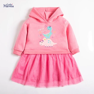 Little maven冬季长袖儿童裙子欧美女童连衣裙休闲加绒儿童连衣裙