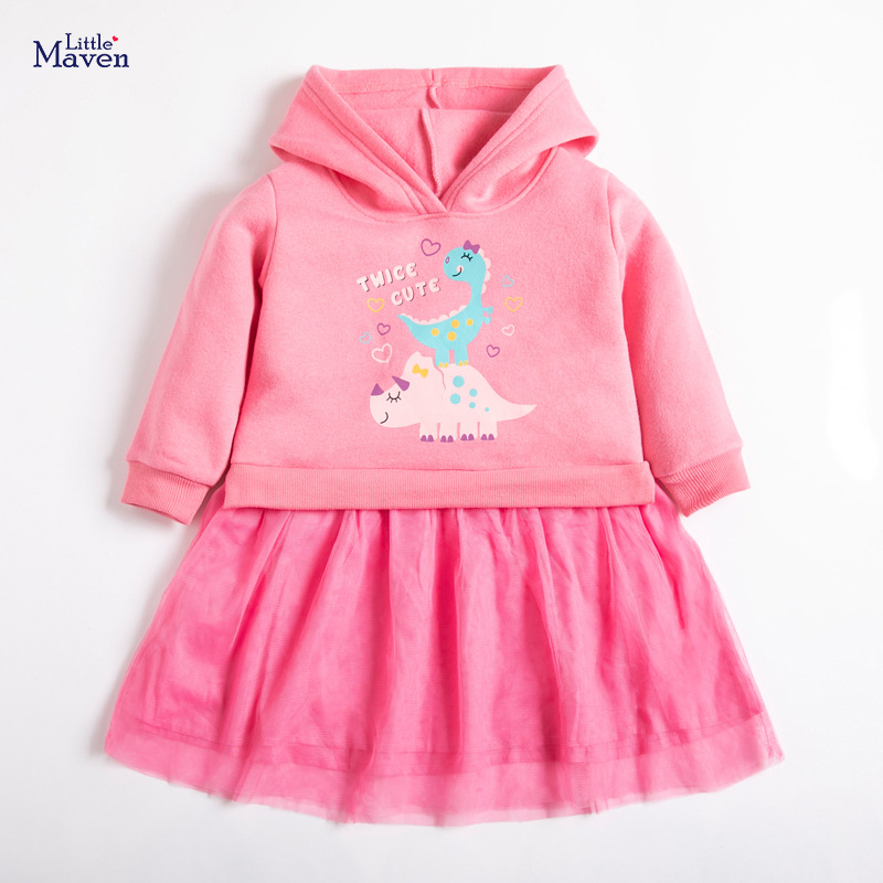 Little Maven invierno de manga larga niños falda Europea niñas vestido ocio fleece-forrado niños vestido