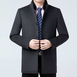 品牌男士羊毛大衣2024年冬季新款中老年可拆卸内胆白鸭绒加厚外套