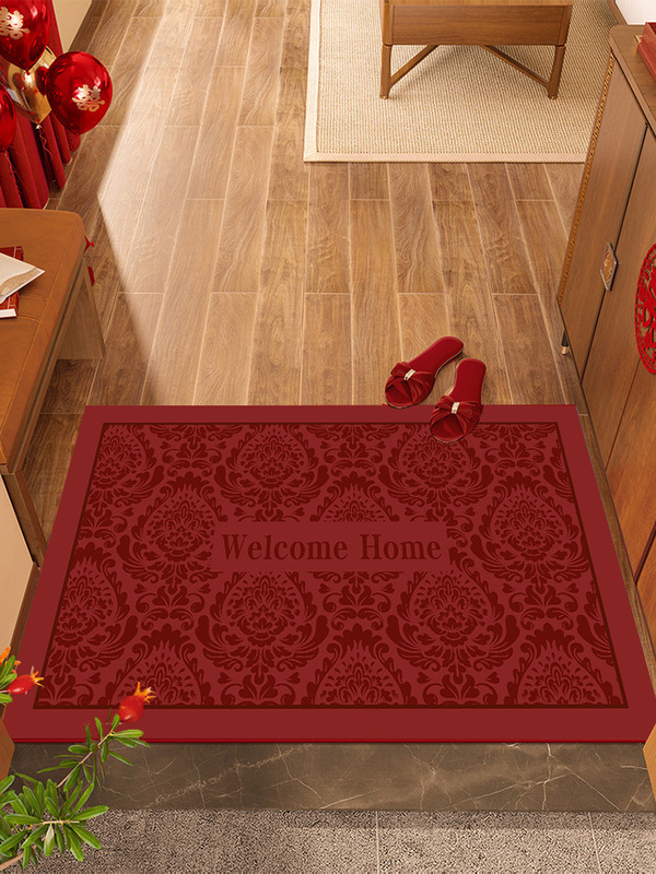 Entrance Door Mat Household Entrance Non-slip Foot Mat Door Entrance Mat Machine Washable Red Festive High-grade Carpet