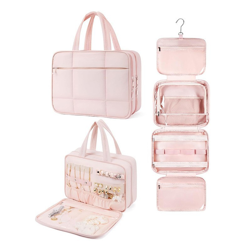 Amazon nueva bolsa de maquillaje ligera bolsa de baño de viaje con bolsa de joyería bolsa de maquillaje de viaje