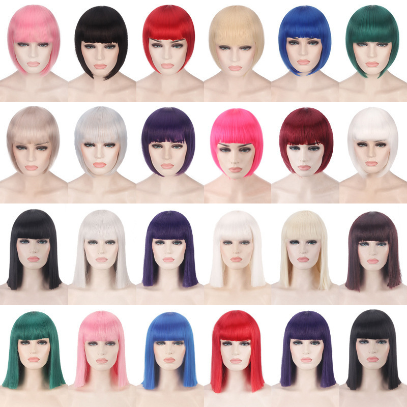 Factory direct Cosplay wig daily ladies color bobo head wig set Europe and the United States short shoulder straight hair