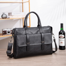 新款男士手提包时尚商务男单肩斜挎包大容量横款公文包通勤电脑包