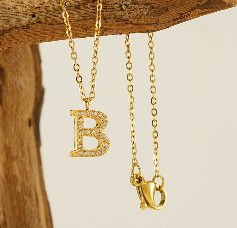 304 Stainless Steel 18K Gold Plated Casual Letter Rhinestones Pendant Necklace display picture 1