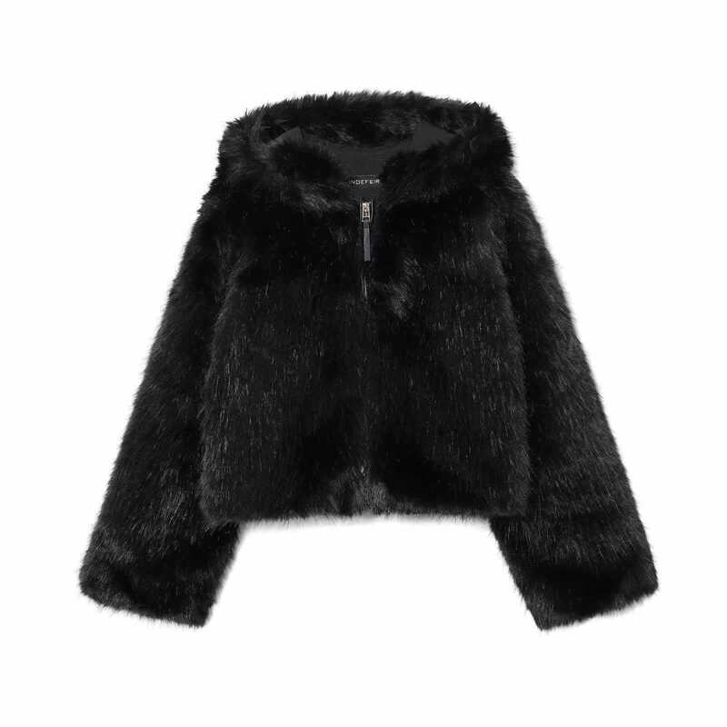 Cross-Border Foreign Trade Women's Autumn and Winter European and American Style Hooded Long-Sleeved Artificial Fur Jacket for Women