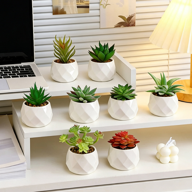 Oficina de escritorio de imitación de plantas verdes suculentas macetas interiores cerámicas adornos en plantas biónicas falsas flores bonsai