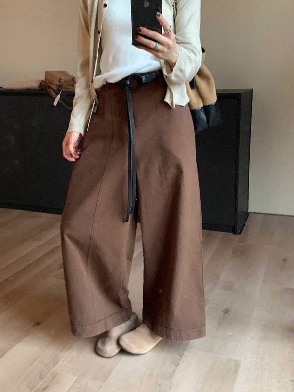 卡其色直筒阔腿九分裤女2025秋季新款高腰百搭休闲裤（配腰带）|undefined