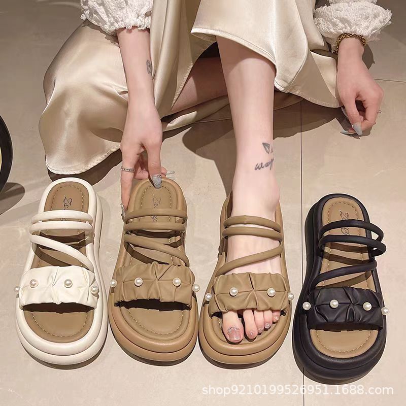 Sandal Wanita Sandal Mudah Dipadu Padan Sol Tebal Musim Panas Model Baru 2024 Sandal Dua Pakai Sol Lembut Modis Kasual Gaya Prancis