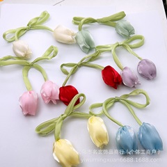 韩系双边花苞郁金香花朵头饰发饰发夹包挂钥匙扣钥匙链饰品配件