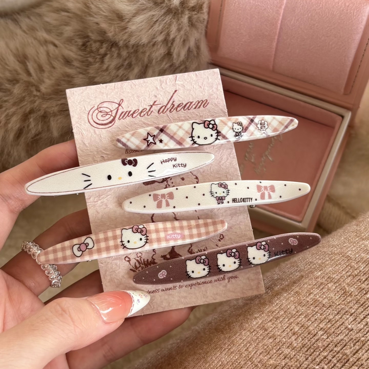 Autumn and winter Japanese-style cartoon polka dot plaid cat oval hair clip, versatile and stylish duckbill hairpin hair accessory