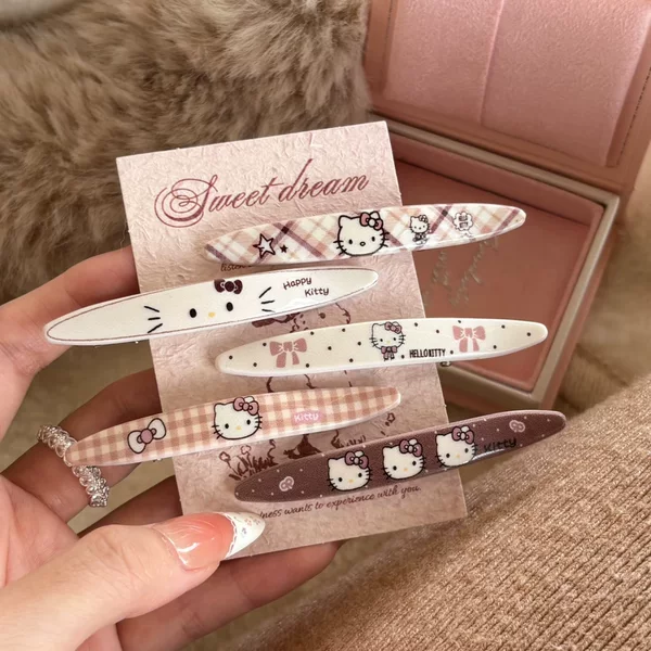 Autumn and winter Japanese-style cartoon polka dot plaid cat oval hair clip, versatile and stylish duckbill hairpin hair accessory