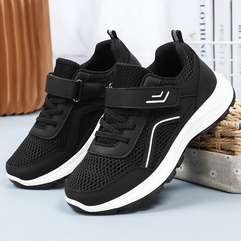 Zapatos informales para mujer, zapatos de suela blanda que no cansan los pies, zapatos para caminar con velcro, zapatos para madre, zapatos de malla transpirable poco profundos, zapatos de mujer