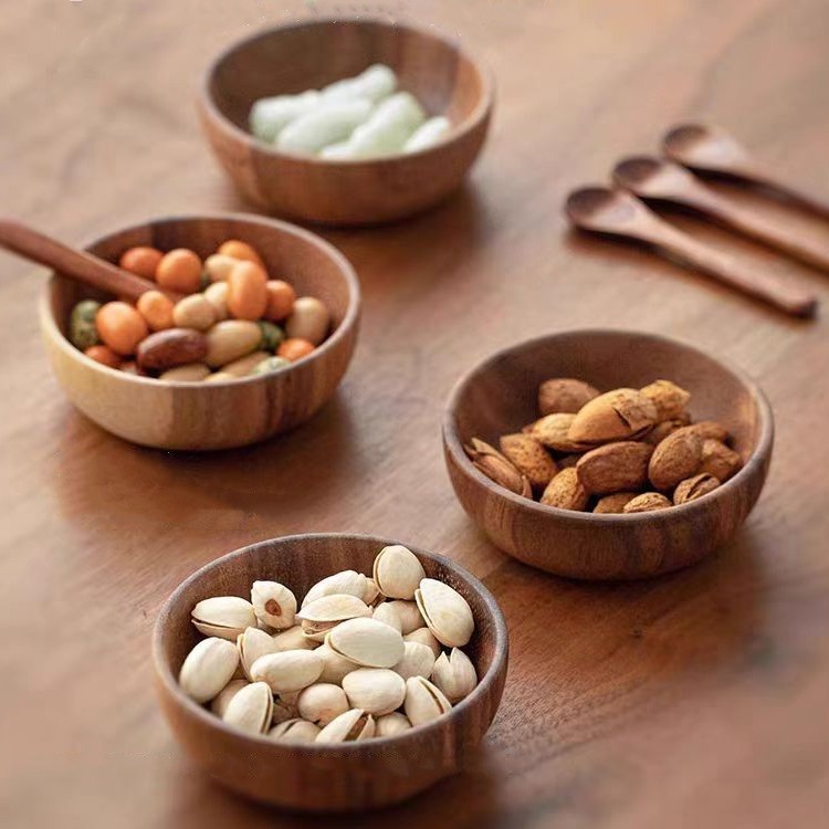 Chinese minimalist style black walnut solid wood round plate, natural dry fruit plate, creative wooden dish, plate, snack and pastry plate