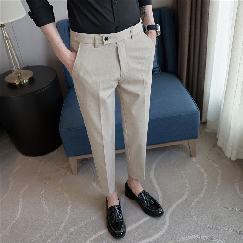 Primavera y verano nuevos hombres pantalones de traje casual cintura estiramiento Delgado pantalones recortada moda coreana pantalones flacos de los hombres pantalones traje Pantalones