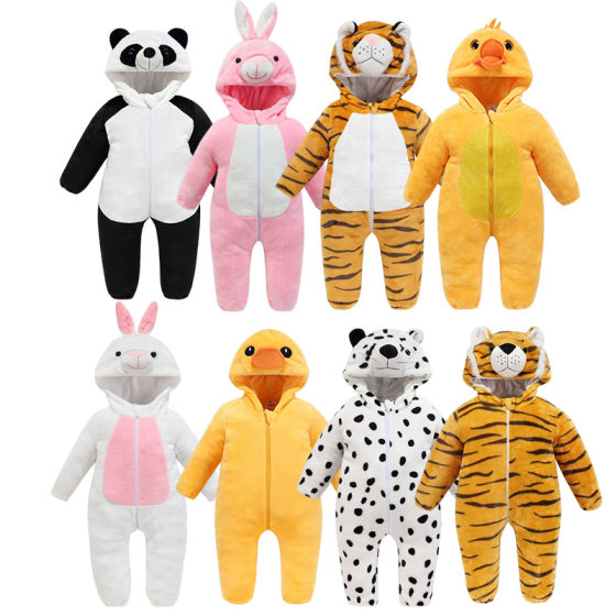 MICHLEY Flannel Children's Crawling Clothes Baby Clothes Autumn and Winter Long Sleeve Harper Newborn Cartoon Jumpsuit