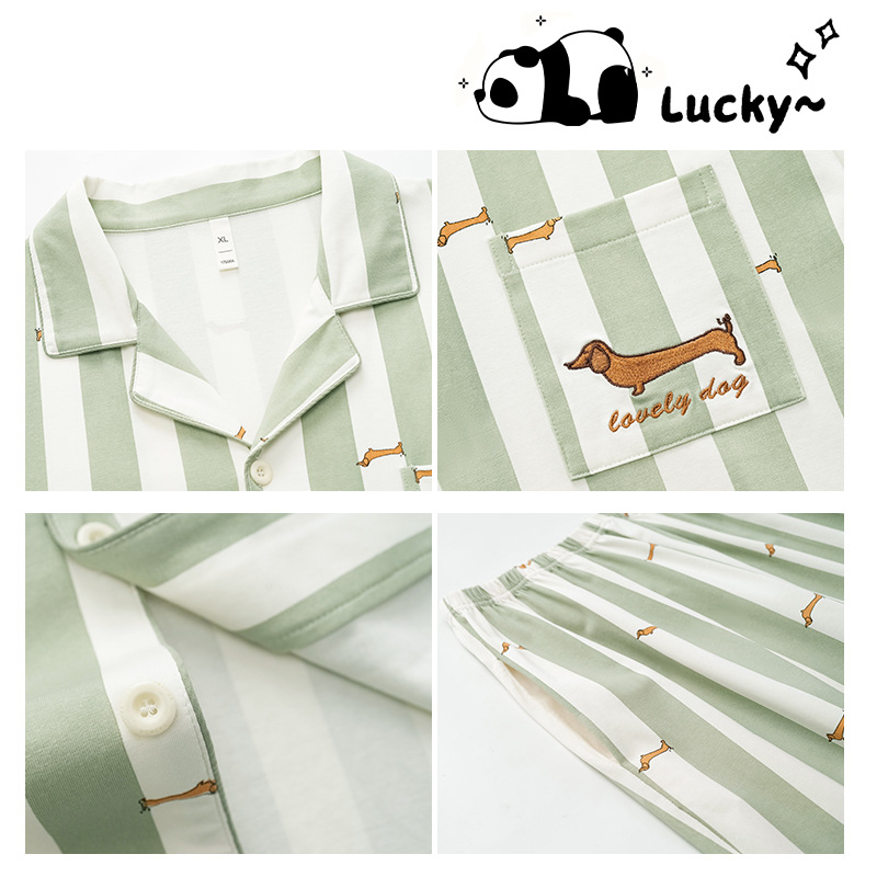 봄과 가을 커플 다크스훈트 파자마 여성 서양 스타일 남성 옷깃 카디건 패션 아우터웨어 부드러운 코튼 홈 의류