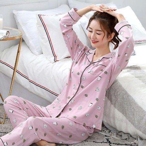 Pijamas mujer primavera y otoño 100% algodón de manga larga cardigan otoño algodón casual prendas de vestir exteriores ropa de hogar otoño e invierno dos piezas