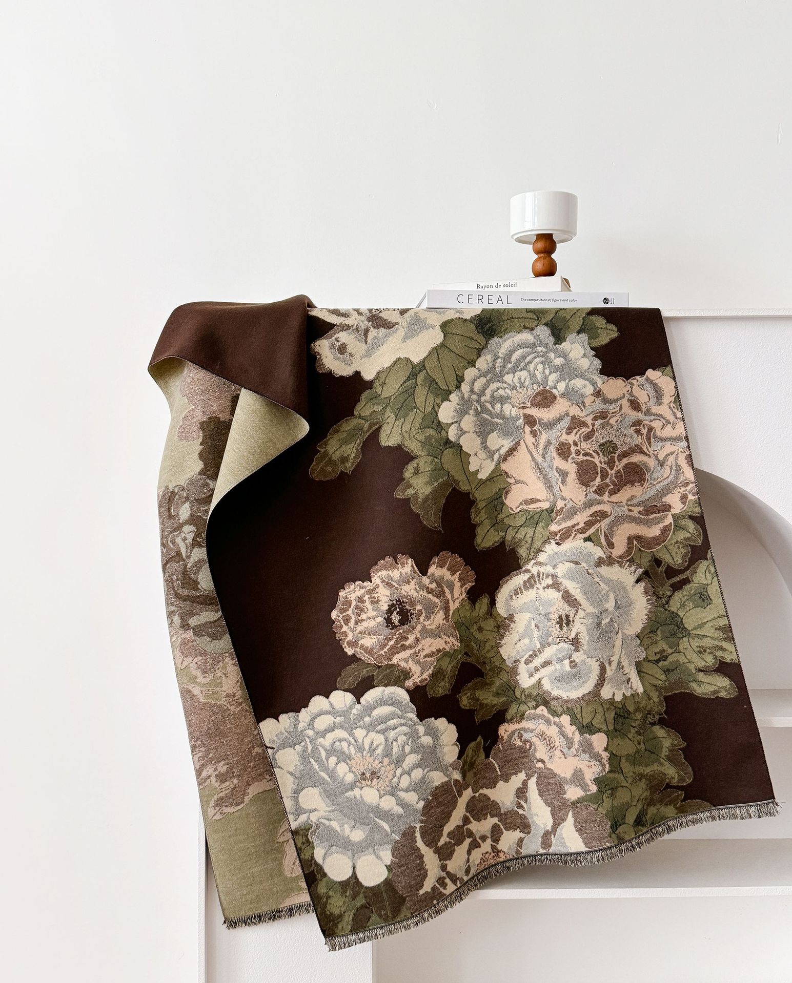 Vintage estilo nacional imita bufandas de cachemira elegante peonía corta barba larga chal cálido invierno grueso buñuelo