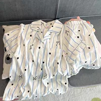 Женские пижамы в синюю полоску, летние хлопковые шорты с короткими рукавами из двух предметов, домашнюю одежду может носить девушка с героями мультфильмов