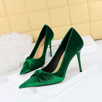 3391-27 Fashion Banquet High Heels Slim Heels High Heels Shallow Mouth Pointed Xi Shi Suede Bow Tie Single Shoes