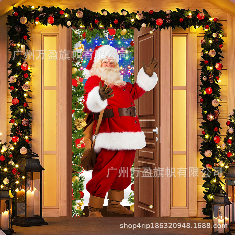 2025 nuevo producto Navidad cortina bandera fotografía al aire libre Papá Noel y perrito fondo decoración tela colgante