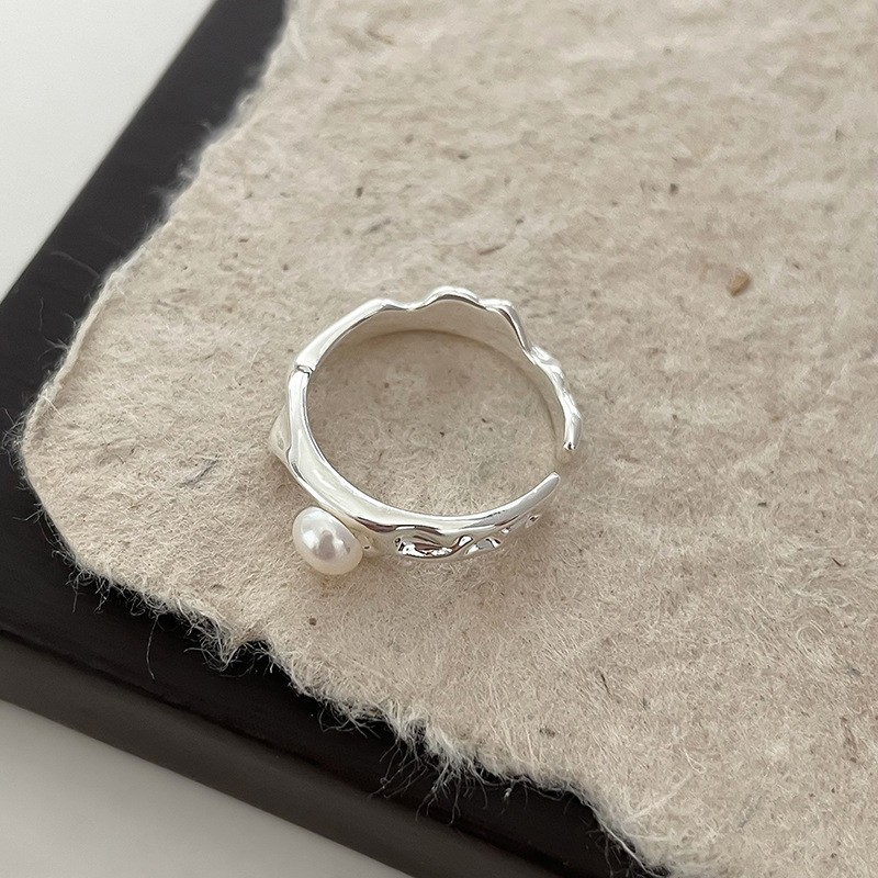 Anillo de circonita de perlas de viento ins, nicho femenino, sentido de alta gama, simple y ligero, anillo de novia de lujo, anillo de apertura de temperamento al por mayor