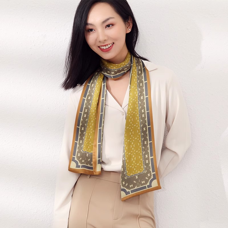 Women's Pure Silk Long Scarf - Premium Spring Accessory For Coats, Mulberry Silk Neck Tie Ribbon - Thumbnail 4