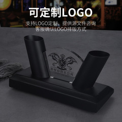 Black luxury-style bar/KTV tabletop accessories: ashtray, tissue box, microphone stand, and black wine glass holder set