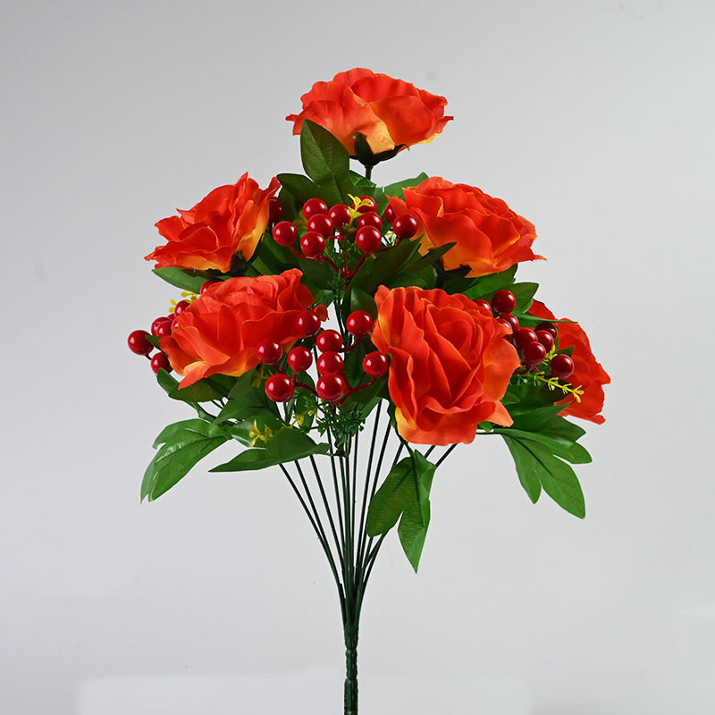 Simulación de rosas 12 cabezas 6 frutas de jaula para la mesa de comedor balcón flores falsas flores falsas decoración flores falsas