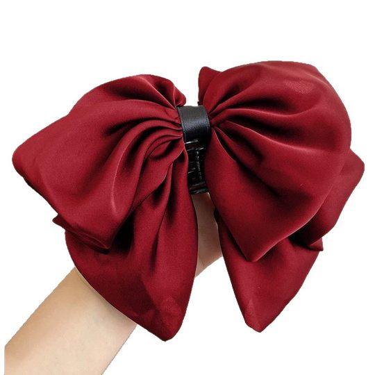 French Satin Bow Flower Bud Clamp Women's Back of Head Fluffy Hair Volume Ponytail Clip Advanced Sense Temperament Hairpin
